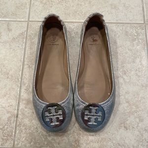 Tory Burch Silver Minnie Ballet Flat Size 8